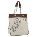 BURBERRY Blue Label Chain Tote Bag Canvas Beige Silver Auth SW2047-1