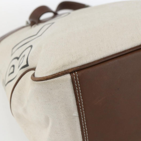 BURBERRY Blue Label Chain Tote Bag Canvas Beige Silver Auth SW2047