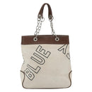 BURBERRY Blue Label Chain Tote Bag Canvas Beige Silver Auth SW2047-13
