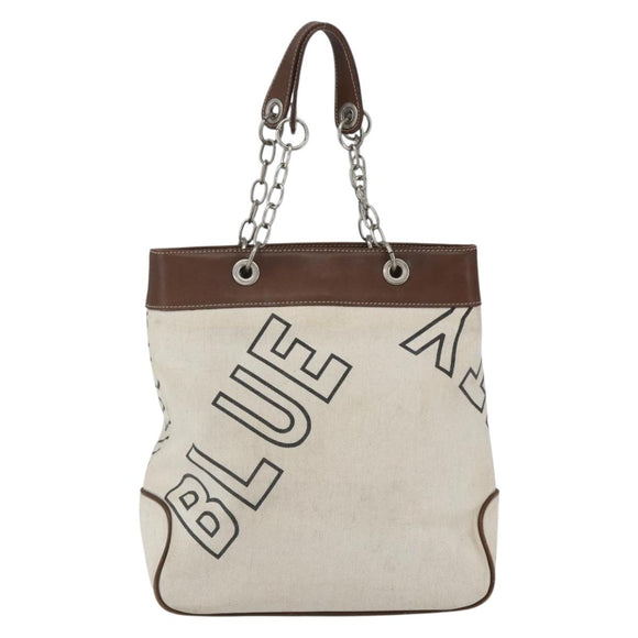 BURBERRY Blue Label Chain Tote Bag Canvas Beige Silver Auth SW2047