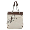 BURBERRY Blue Label Chain Tote Bag Canvas Beige Silver Auth SW2047-2