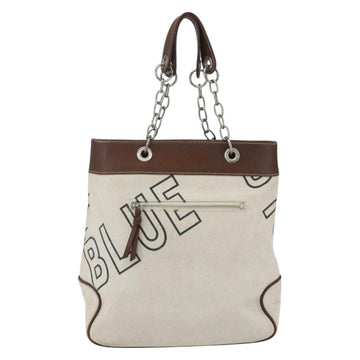 BURBERRY Blue Label Chain Tote Bag Canvas Beige Silver Auth SW2047 - 0