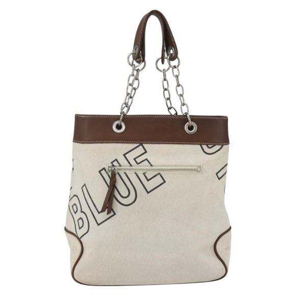BURBERRY Blue Label Chain Tote Bag Canvas Beige Silver Auth SW2047