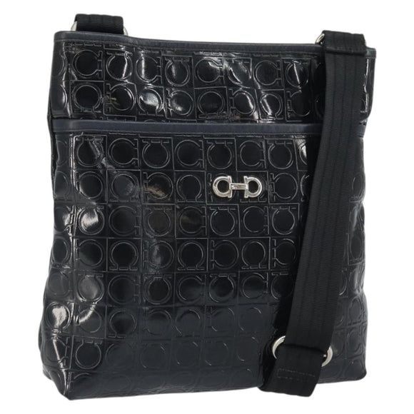 Salvatore Ferragamo Shoulder Bag Patent leather Black Silver Auth SW2048