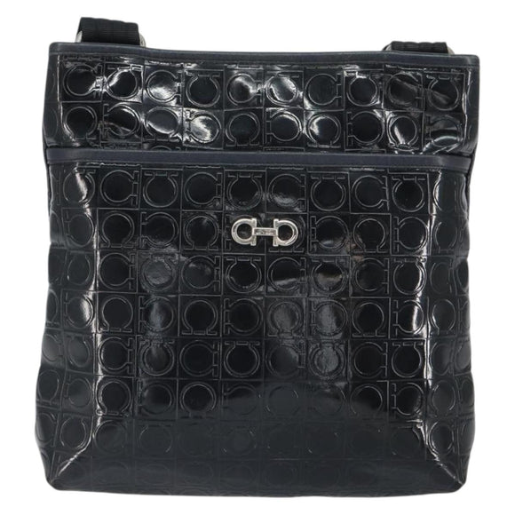 Salvatore Ferragamo Shoulder Bag Patent leather Black Silver Auth SW2048