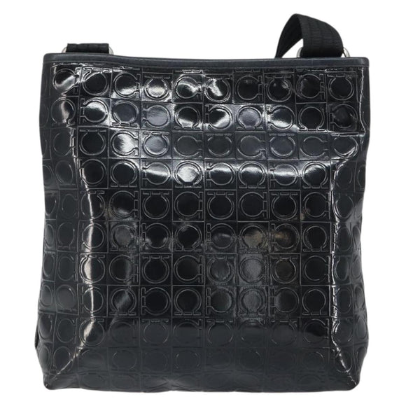 Salvatore Ferragamo Shoulder Bag Patent leather Black Silver Auth SW2048