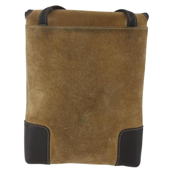 LOEWE Anagram Shoulder Bag Suede Beige Gold Auth SW2050