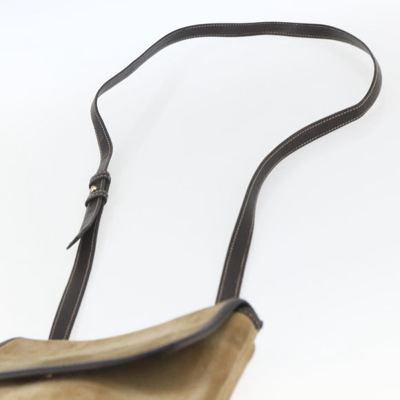 LOEWE Anagram Shoulder Bag Suede Beige Gold Auth SW2050