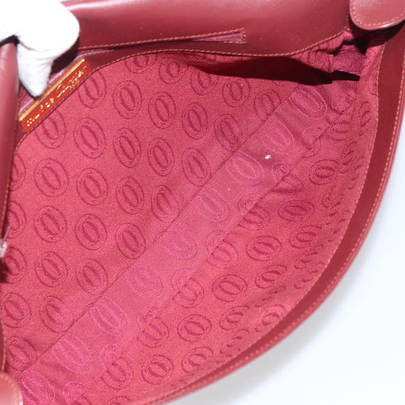 CARTIER Clutch Bag Leather Bordeaux Gold Auth SW2052