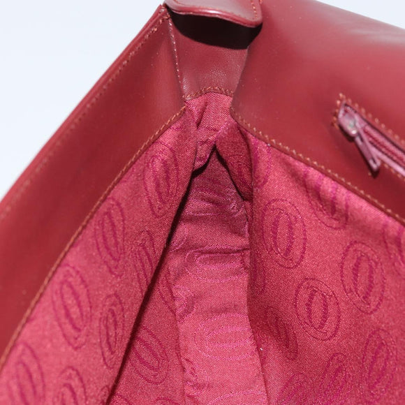 CARTIER Clutch Bag Leather Bordeaux Gold Auth SW2052