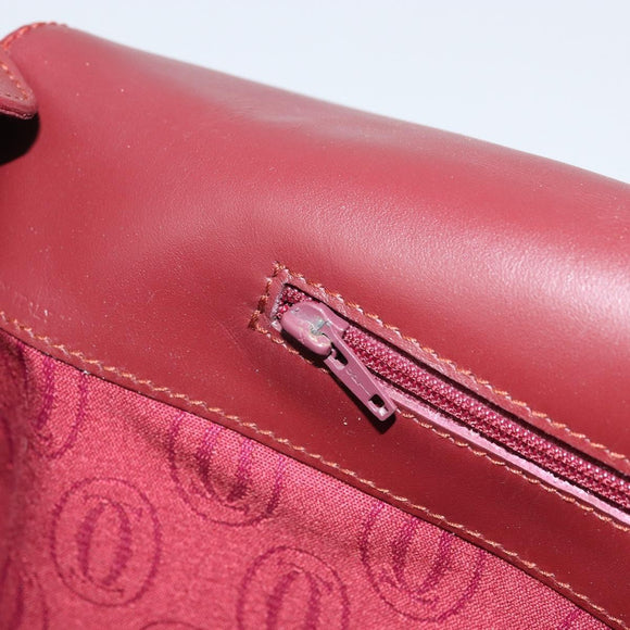 CARTIER Clutch Bag Leather Bordeaux Gold Auth SW2052
