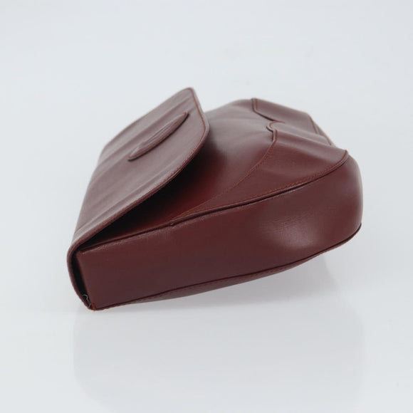 CARTIER Clutch Bag Leather Bordeaux Gold Auth SW2052