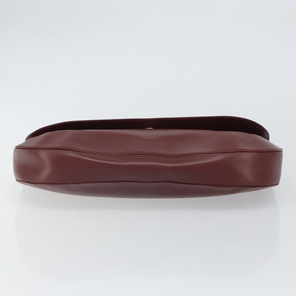CARTIER Clutch Bag Leather Bordeaux Gold Auth SW2052