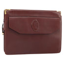 CARTIER Clutch Bag Leather Bordeaux Gold Auth SW2053-1