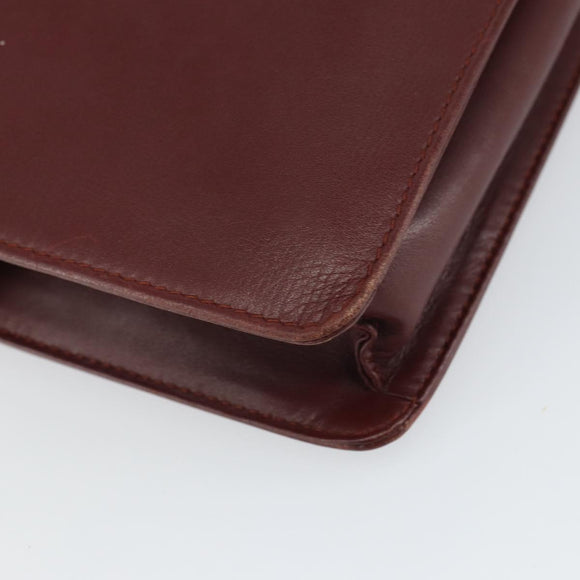 CARTIER Clutch Bag Leather Bordeaux Gold Auth SW2053