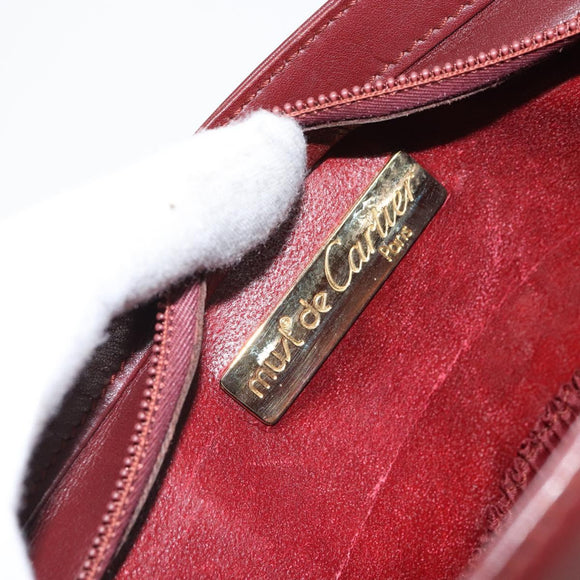 CARTIER Clutch Bag Leather Bordeaux Gold Auth SW2053