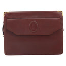 CARTIER Clutch Bag Leather Bordeaux Gold Auth SW2053-13