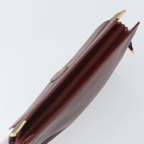 CARTIER Clutch Bag Leather Bordeaux Gold Auth SW2053