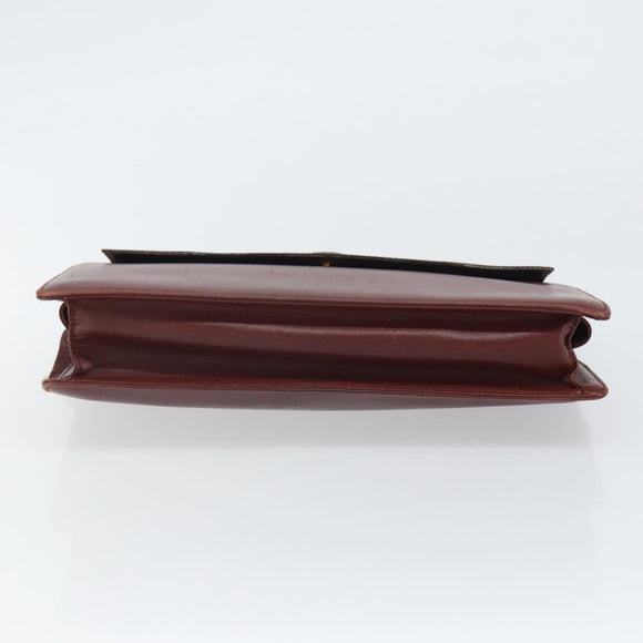 CARTIER Clutch Bag Leather Bordeaux Gold Auth SW2053