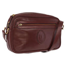 CARTIER Shoulder Bag Leather Bordeaux Gold Auth SW2054-1