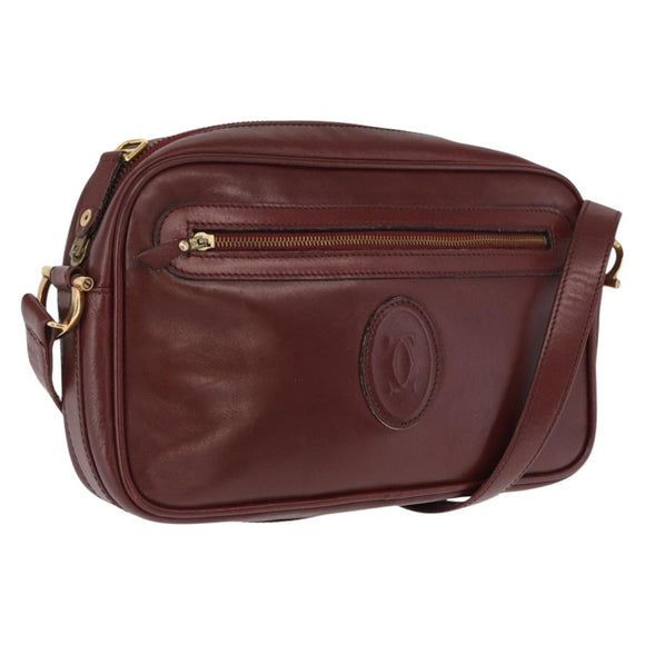 CARTIER Shoulder Bag Leather Bordeaux Gold Auth SW2054