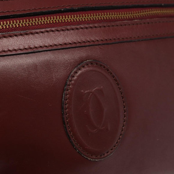 CARTIER Shoulder Bag Leather Bordeaux Gold Auth SW2054