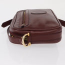 CARTIER Shoulder Bag Leather Bordeaux Gold Auth SW2054-4