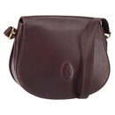 CARTIER Shoulder Bag Leather Bordeaux Gold Auth SW2055-1