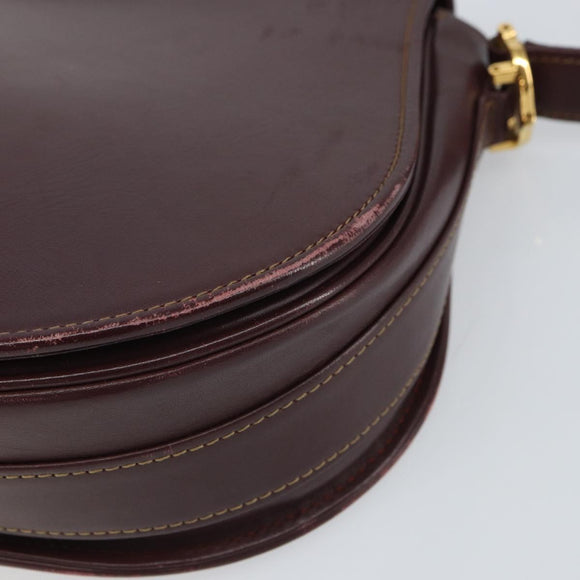 CARTIER Shoulder Bag Leather Bordeaux Gold Auth SW2055