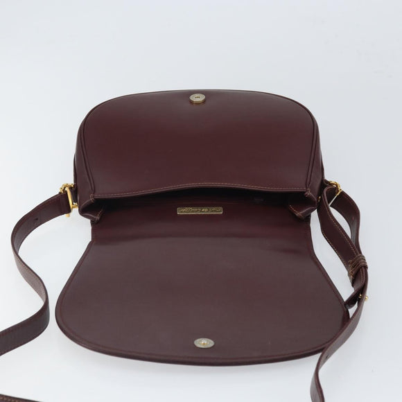 CARTIER Shoulder Bag Leather Bordeaux Gold Auth SW2055