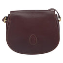 CARTIER Shoulder Bag Leather Bordeaux Gold Auth SW2055-13
