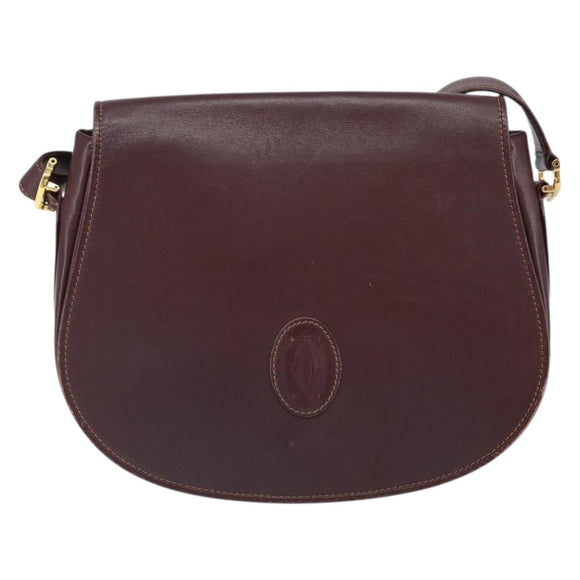CARTIER Shoulder Bag Leather Bordeaux Gold Auth SW2055