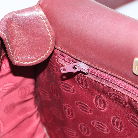 CARTIER Shoulder Bag Leather Bordeaux Gold Auth SW2055