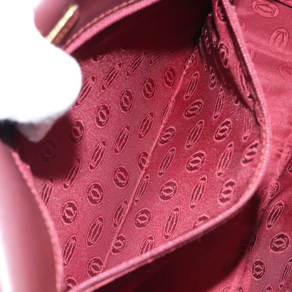 CARTIER Shoulder Bag Leather Bordeaux Gold Auth SW2055