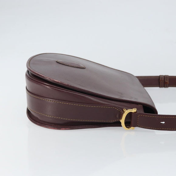 CARTIER Shoulder Bag Leather Bordeaux Gold Auth SW2055