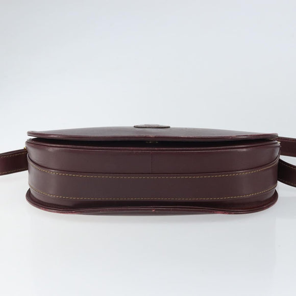 CARTIER Shoulder Bag Leather Bordeaux Gold Auth SW2055