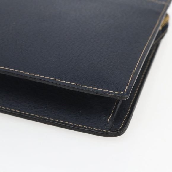 CELINE Clutch Bag Leather Navy Gold Auth SW2056
