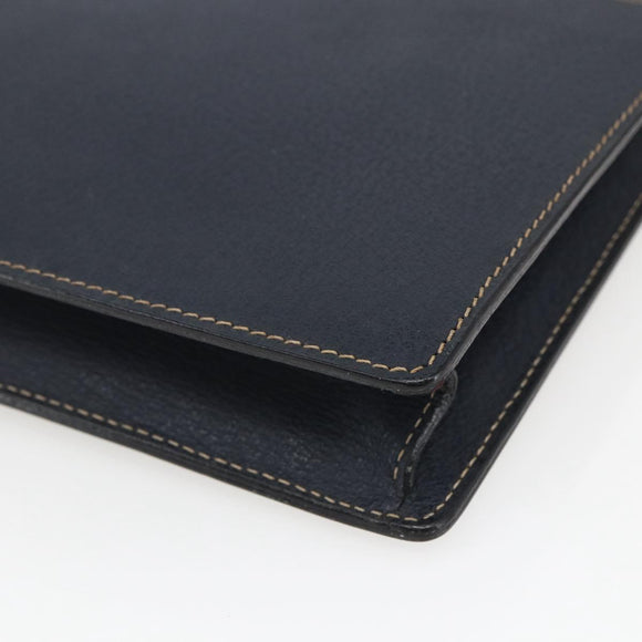 CELINE Clutch Bag Leather Navy Gold Auth SW2056