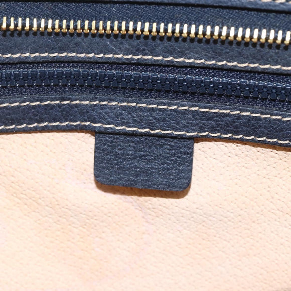 CELINE Clutch Bag Leather Navy Gold Auth SW2056