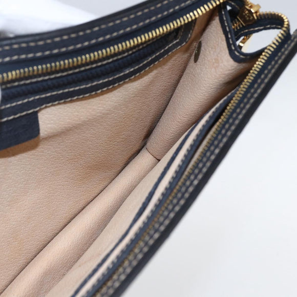 CELINE Clutch Bag Leather Navy Gold Auth SW2056