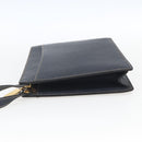 CELINE Clutch Bag Leather Navy Gold Auth SW2056-4