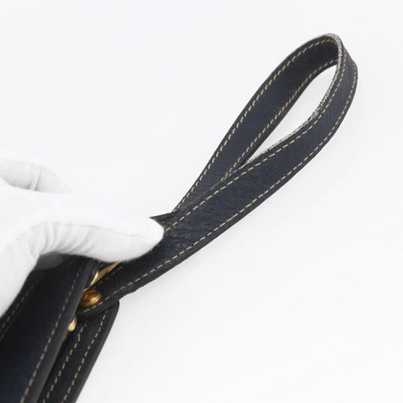 CELINE Clutch Bag Leather Navy Gold Auth SW2056