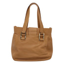 CELINE Hand Bag Leather Beige Gold Auth sw206-3