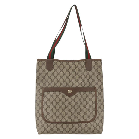 GUCCI GG Supreme Web Sherry Line Tote Bag PVC Beige 39 02 003 Auth SW2061