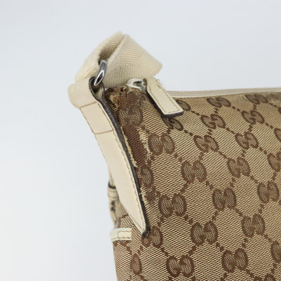 GUCCI GG Canvas Shoulder Bag Beige Silver 145857 Auth SW2063