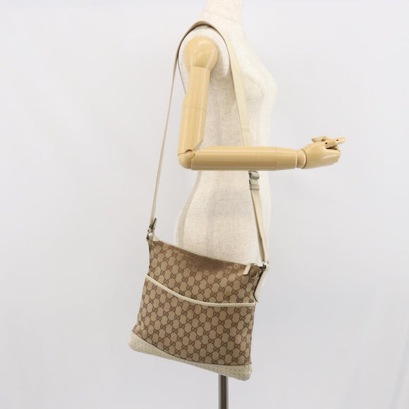 GUCCI GG Canvas Shoulder Bag Beige Silver 145857 Auth SW2063