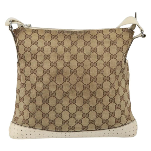 GUCCI GG Canvas Shoulder Bag Beige Silver 145857 Auth SW2063