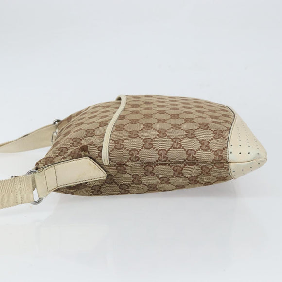 GUCCI GG Canvas Shoulder Bag Beige Silver 145857 Auth SW2063