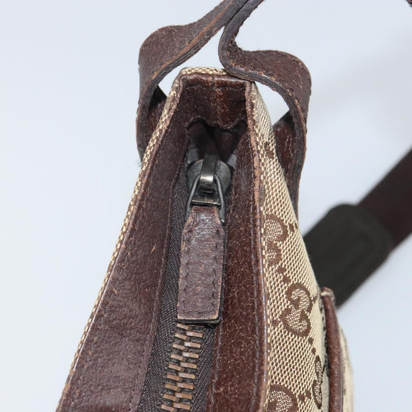 GUCCI GG Canvas Shoulder Bag Beige Silver 122793 Auth SW2065