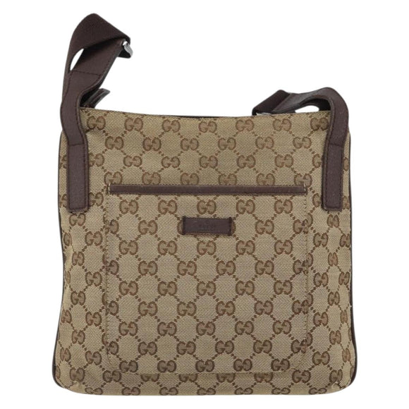 GUCCI GG Canvas Shoulder Bag Beige Silver 122793 Auth SW2065